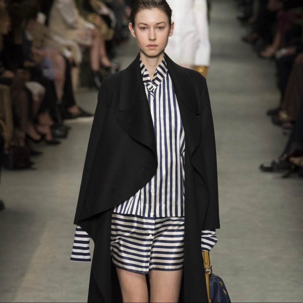 Burberry Navy White Silk Stripe Mini Shirt Dress